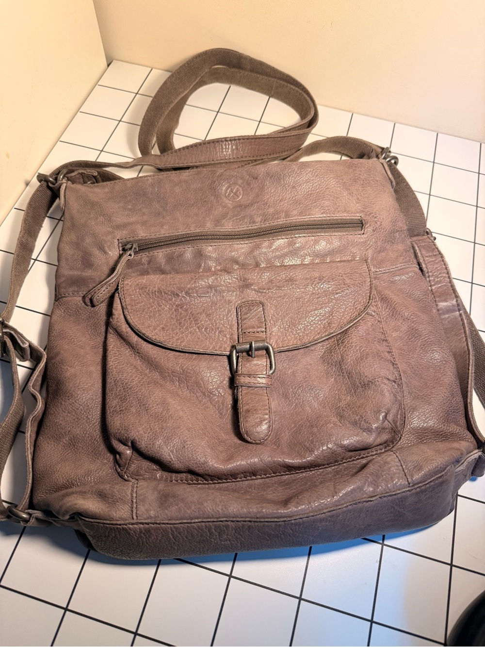 Leather convertible Crossbody Bag or Backpack- Taupe Brown